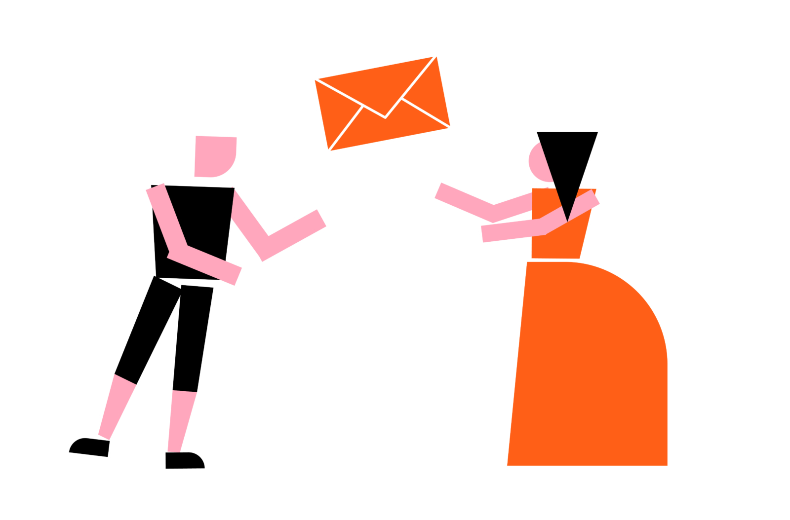 Desenho com um homem e uma mulher e um envelope entre eles