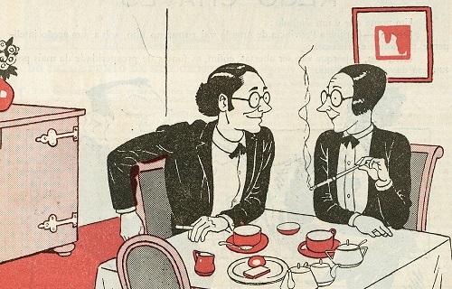 Desenho de um homem e uma mulher vestidos de igual