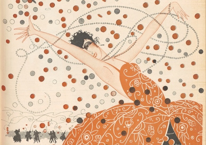 Desenho de uma senhora a dançar numa festa dos anos 20